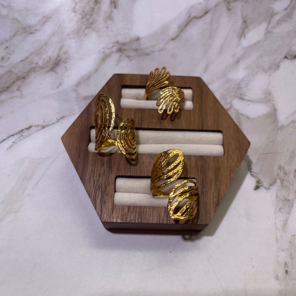 Set of 3 Elegant 18K Gold Plated Stainless Steel Statement Rings
